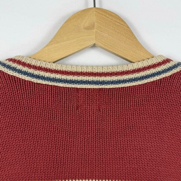 Gap Kids Vintage 80s Varsity Teams Knit Sweater Large Red Beige Blue 100% Cotton - Picture 5 of 9